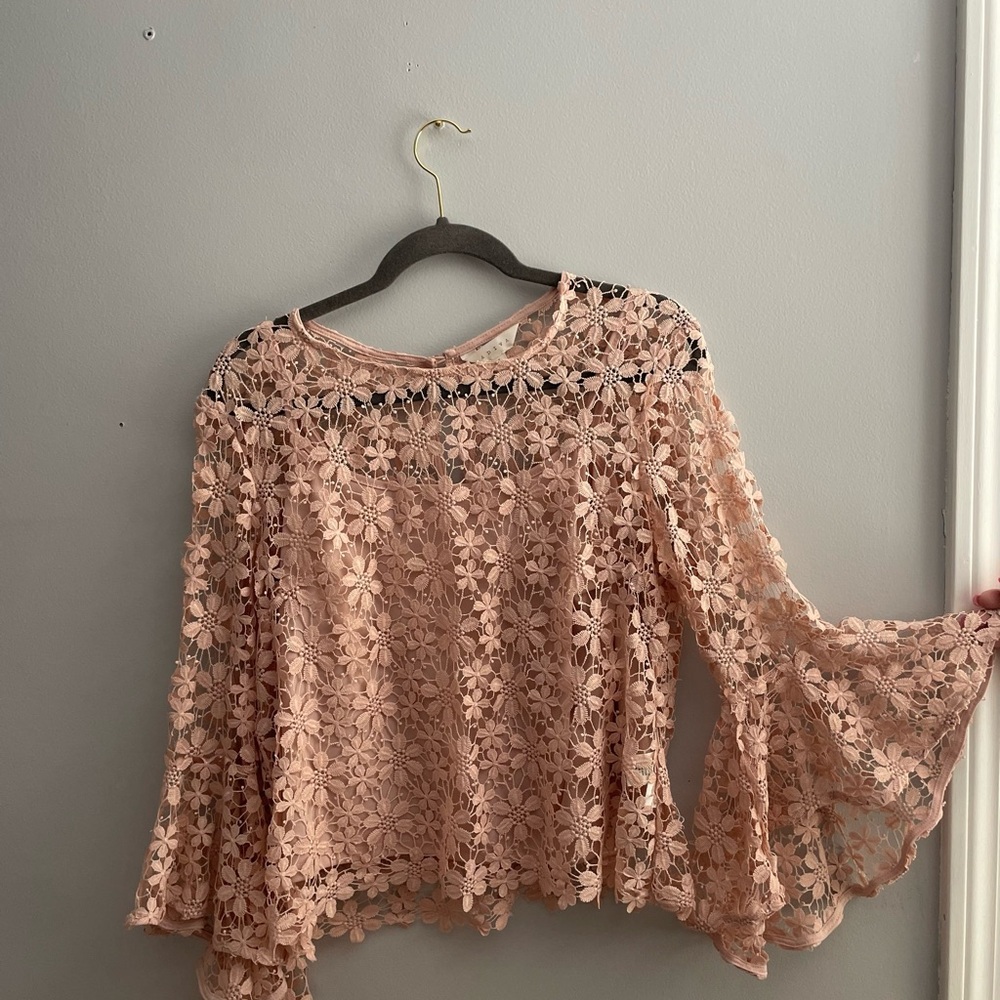 Floral Lace Bell Sleeve two piece- Pink
